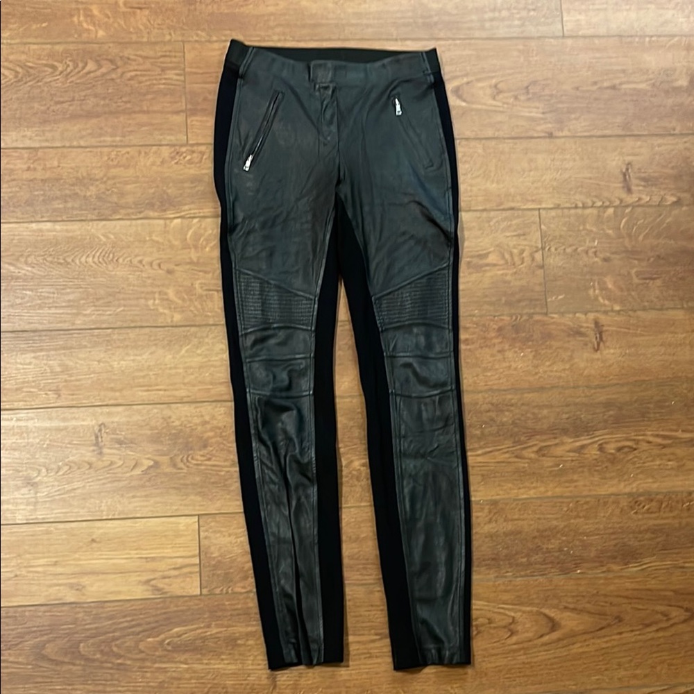 Black Leather Pants with Zipper Pockets